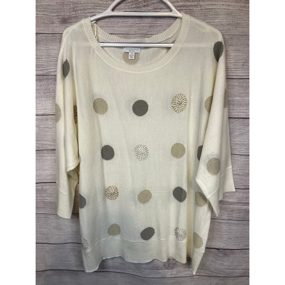 Charter Club Woman 2X Metallic Polka Dot Oversized Batwing Sweater Cream Cozy